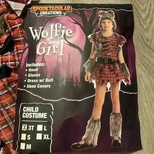 Halloween Wolfe Girl Costume includes dress (no belt) hood 2 shoe covers 3T